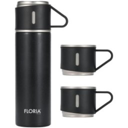 Termos din Inox, cu 3 Cani, Capacitate 400 ml, Negru