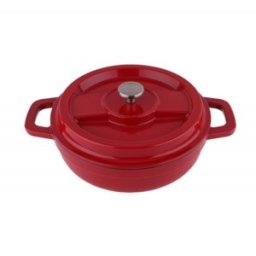 Oala din Fier Turnat, Prin Presiune, Inaltime 7 cm, Capacitate 2.1 l, Diametru 24 cm, Rosie