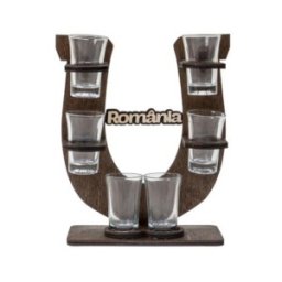 Suport cu 6 Pahare Shot, Forma Potcoava, din Lemn, 24 x 18 cm