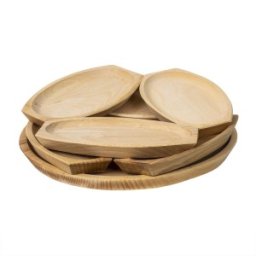 Farfurii din Lemn si Platou Rotund pentru Servire, 6 Bucati
