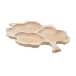 Platou in Forma de Frunza Stejar Mare pentru Servire, 3 Compartimente, Lemn de Fag, 52 x 38 cm