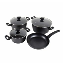 Vase din Aluminiu, Capace din Sticla Termorezistenta, Strat Neaderent, Compatibile cu Plita cu Inductie, 7 Bucati