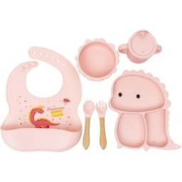 Piese din Silicon Hranire Bebelus, Model Dinozaur, Roz, 6 Bucati