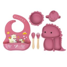 Piese din Silicon Hranire Bebelus, Model Dinozaur, Mov, 6 Bucati