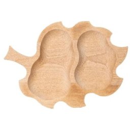 Tava din Lemn de Fag, Forma Frunza de Stejar, Mica, 2 Compartimente, 37 x 27 cm, Zilan