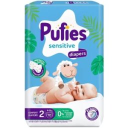 Scutece Pufies Sensitive Maxi, Marimea 2 Mini, 4-8 kg, 70 Bucati