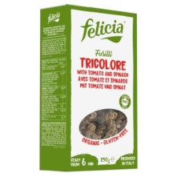 Paste Fusilli Bio Tricolore din Faina de Orez, 250 g, Felicia