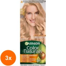 Set 3 x Vopsea de Par Permanenta Garnier Color Naturals 10 Blond Ultra Deschis Natural, 110 ml