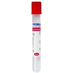 Vacutainer Biochimie Prima, Steril, Activator Coagulare, Capac Rosu, Tub Sticla, 6 ml, 100 Bucati