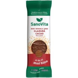 Set 4 x Mini-rondele din Orez cu Glazura de Cacao fara Zahar, cu Xylitol, Sanovita,24 g