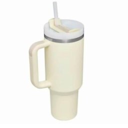 Cana Termica din Inox cu Paie, Perete Dublu, 1183 ml, Crem, Newalor