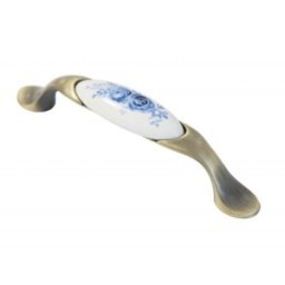 Set 2 x Maner Ceramica Model W0520, 96 mm, Finisaj Antic Auriu/Trandafir Albastru