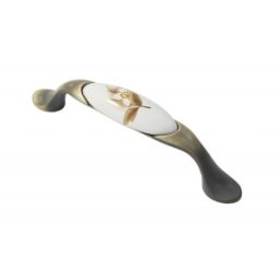 Set 2 x Maner Ceramica Model W0520/701A, 96 mm, Finisaj Antic Auriu/Floare Crem