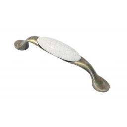 Set 2 x Maner Ceramica Model W0520, 96 mm, Finisaj Antic Auriu/Alb Fisurat