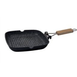 Set 2 x Tigaie Grill din Aluminiu, Diametru 24 cm, Interior Granit, Maner Pliabil