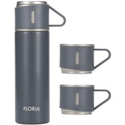 Set 2 x Termos din Inox, cu 3 Cani, Capacitate 400 ml, Gri