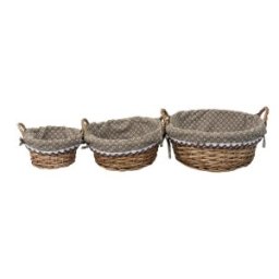 Set 2 x 3 Cosuri de Rachita Rotunde, cu Manere, Material Textil, Maro Deschis