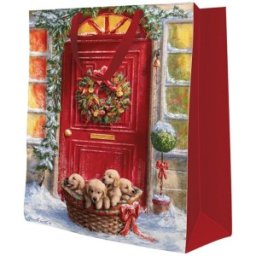 Set 10 x Pungi Cadou Mari, Basket With Puppies, Craciun, 30 x 41 x 12 cm, Perfecto