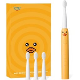 Set 2 x Periuta Dinti Electrica Copii, JTF Sonic, Portocalie, J20C, 4 Capete Periuta, Cablu Incarcare