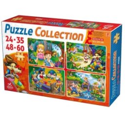 Colectie 4 Puzzle Copii, 24, 35, 48 si 60 Piese, Basme, D-toys