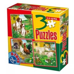 Colectie 3 Puzzle Copii, 6, 9, 16 Piese, Animale Domestice Mici