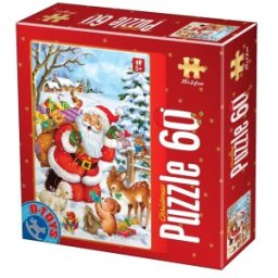 Puzzle Copii 60 Piese, Mos Craciun, Cadouri si Animalute, D-toys