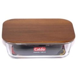 Caserola din Sticla Termorezistenta, Capac din Lemn Acacia, Capacitate 2700 ml, Caldo