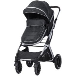 Carucior Multifunctional 2 in 1, Negru, Suspensii, Roti EVA, Maner Reversibil, Parasolar, Splendor