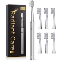 Set 2 x Periuta de Dinti Electrica JTF J30, Argintie, Inclus 6 Capete Rezerva, Cablu Reincarcare
