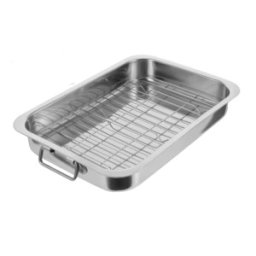 Set 2 x Tava pentru Cuptor, din Inox, cu Gratar, 37 x 28.50 x 6.50 cm, Grunberg