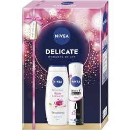 Caseta Cadou Femei Nivea Delicate, Gel Dus 250 ml, Deodorant Spray 150 ml