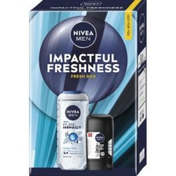 Caseta Cadou Barbati Nivea Men Impactful Freshness, Gel Dus 250 ml, Deodorant Stick 50 ml