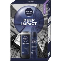 Caseta Cadou Barbati Nivea Men Deep Impact, Gel Dus 250 ml, Deodorant Spray 150 ml