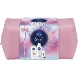 Set Cadou Femei Nivea Rose Touch, Lotiune Corp 400 ml, Gel Dus 250 ml, Deodorant Roll-on 50 ml, Geanta