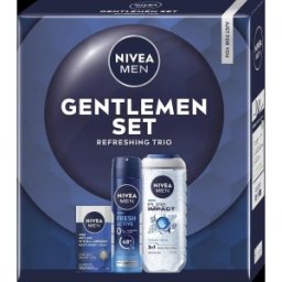 Caseta Cadou Barbati Nivea Gentlemen, Gel Dus 250 ml, Crema Antirid Acid Hialuronic 50 ml, Deodorant 150 ml