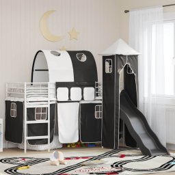 Cadru de pat înalt pentru copii cu perdele, arc, tobogan, turn GartenMobel Dekor