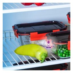 Vas termorezistent rectangular cu capac plastic CLICK 0.85 L