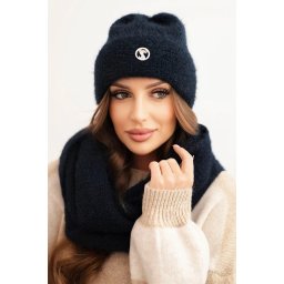 Kesi Women's set with a hat and a snood made of soft knit navy blue