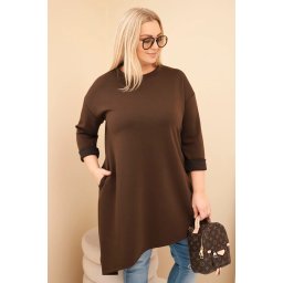 Kesi Włoski Plus Size women's dress made of viscose with a loose fit and long sleeves brown