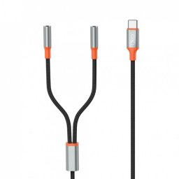 Cablu audio USB type C la 2 x jack stereo 3.5mm T-M 1.2m brodat Negru, XO NB-R269B