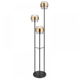 Lampadar Milley 15560S, 3xE27, metal negru, alamă, sticlă fumurie