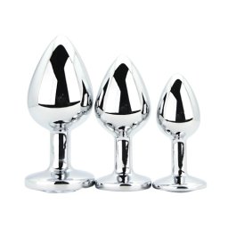 Toosh Dopuri Anale din Metal Argintii Set de 3 Stras Transparent Baza cu Bijuterie pentru Placere Estetica Suplimentara
