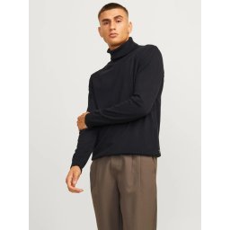 Jack & Jones Pulover barbati, simplu cu guler inalt, Negru (SELECTATI MARIMEA: 2XL)
