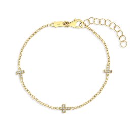 Bratara din Aur 14K pentru Bebelusi si Copii, cu cruciulite delicate si pietre zirconia, ajustabila 13–15 cm