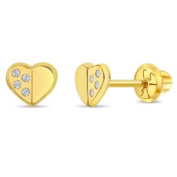 Cercei din Aur 14K pentru Copii – Inimioara cu Pietre CZ, inchidere cu Filet si Protectie