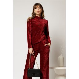Bluza DY Fashion bordo din catifea velurata cu nasturi la bust