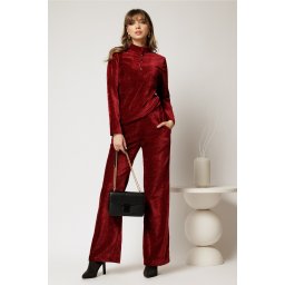 Pantaloni DY Fashion bordo din catifea velurata casual eleganti