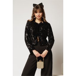 Bolero DY Fashion negru din catifea cu paiete