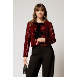 Bolero DY Fashion bordo din catifea cu paiete