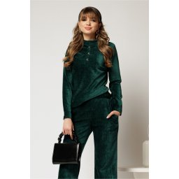 Bluza DY Fashion verde din catifea velurata cu nasturi la bust